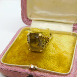 9ct Yellow Gold & Modernist Bubble Shoulder Emerald Cut Citrine Ring 1977