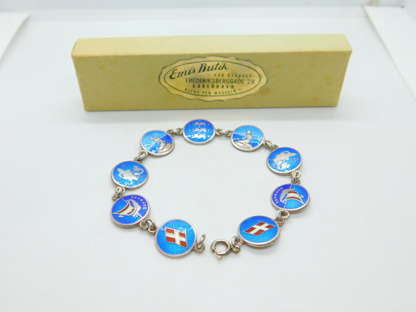 Danish Sterling Silver & Enamel Panel Bracelet Original Box Mid-Century c1950