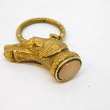 Victorian Gilt Metal & Chalcedony Agate Greyhound Dog Fob Antique c1860