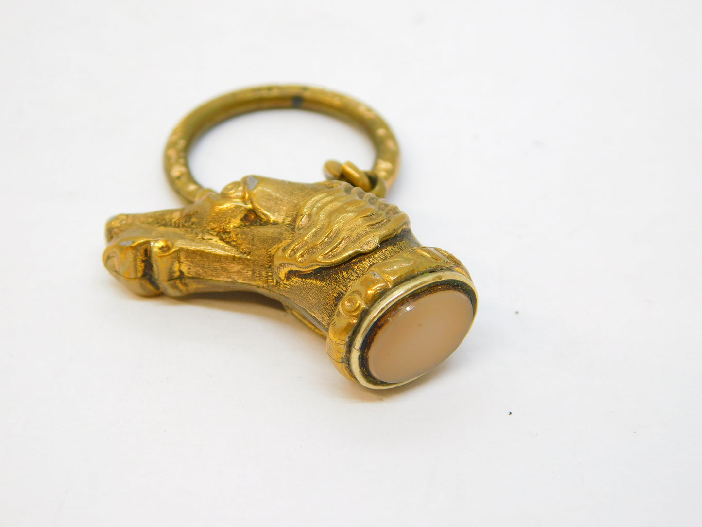 Victorian Gilt Metal & Chalcedony Agate Greyhound Dog Fob Antique c1860