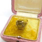 9ct Yellow Gold & Modernist Bubble Shoulder Emerald Cut Citrine Ring 1977