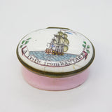 Georgian Bilston Enamel Patch Box 'A Trifle from Wantage' Antique c1800