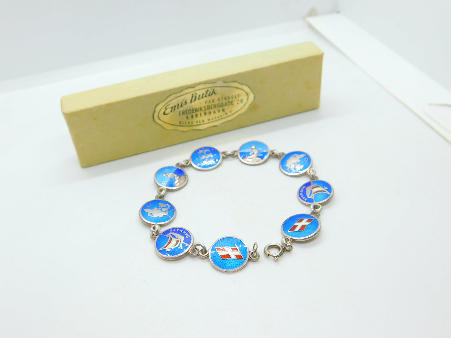 Danish Sterling Silver & Enamel Panel Bracelet Original Box Mid-Century c1950