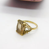 9ct Yellow Gold & Modernist Bubble Shoulder Emerald Cut Citrine Ring 1977