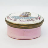 Georgian Bilston Enamel Patch Box 'A Trifle from Wantage' Antique c1800