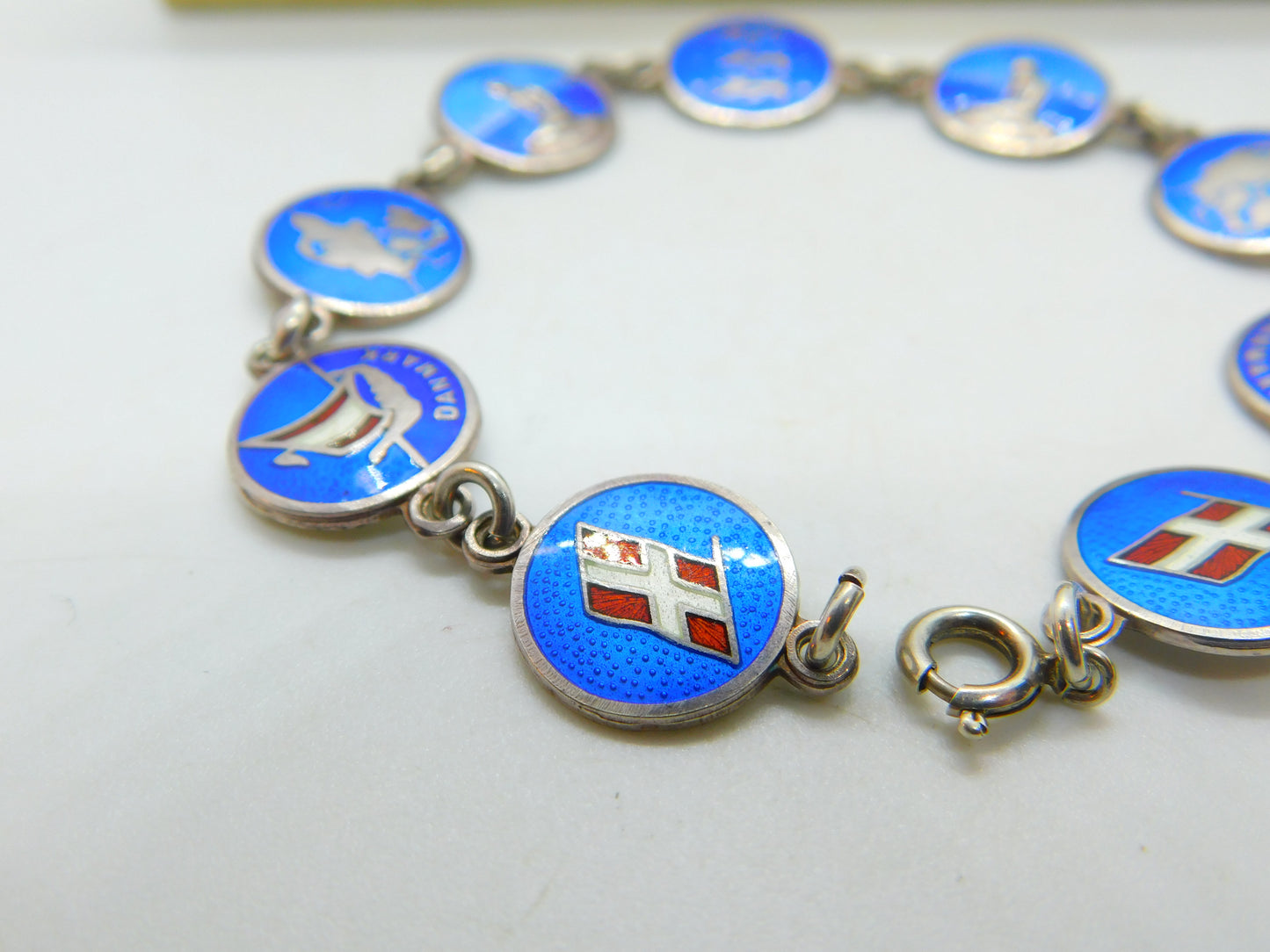 Danish Sterling Silver & Enamel Panel Bracelet Original Box Mid-Century c1950