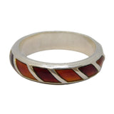Norway Sterling Silver Red Enamel Feathered Band Ring David Andersen Vintage c1960