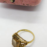 9ct Yellow Gold & Modernist Bubble Shoulder Emerald Cut Citrine Ring 1977