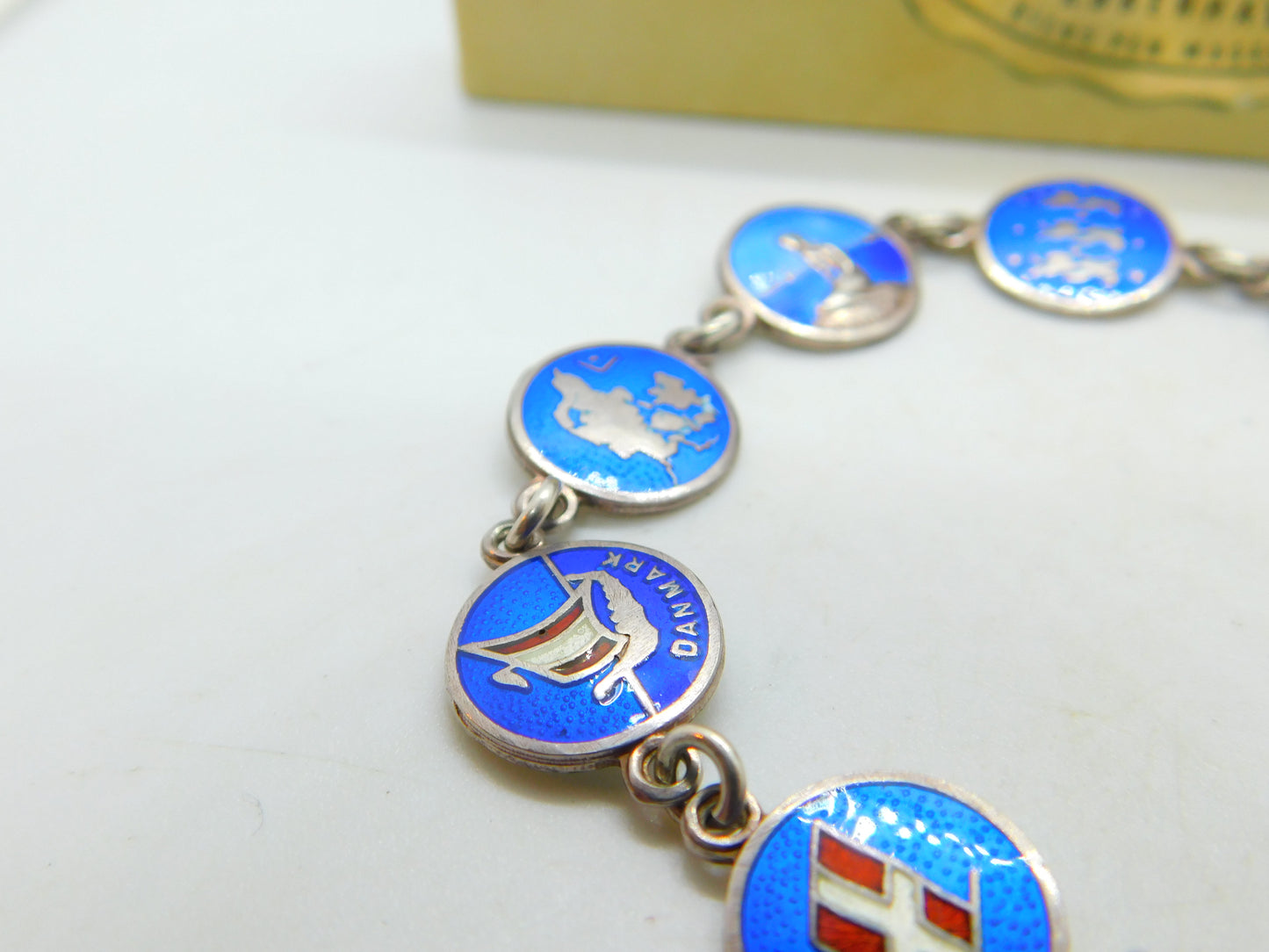 Danish Sterling Silver & Enamel Panel Bracelet Original Box Mid-Century c1950