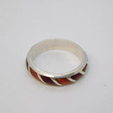 Norway Sterling Silver Red Enamel Feathered Band Ring David Andersen Vintage c1960