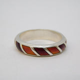 Norway Sterling Silver Red Enamel Feathered Band Ring David Andersen Vintage c1960