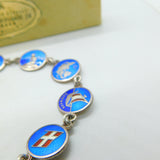 Danish Sterling Silver & Enamel Panel Bracelet Original Box Mid-Century c1950