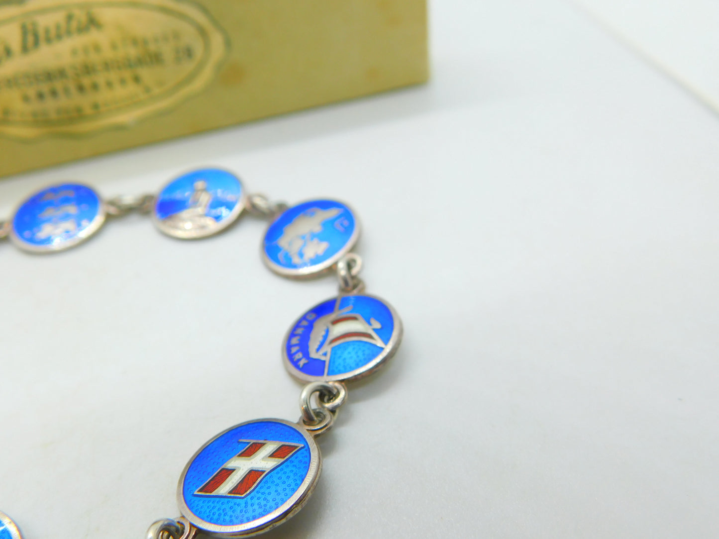 Danish Sterling Silver & Enamel Panel Bracelet Original Box Mid-Century c1950