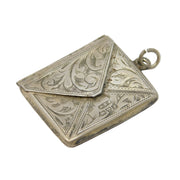 Sterling Silver Floral Pattern Envelope Stamp Fob Pendant Antique 1911 Chester
