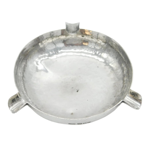 Arts & Crafts Planished Sterling Silver Ashtray Antique 1945 London Robert Prout