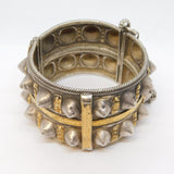 19th Century North Indian Silver & Gold Large Studded Bangle Bracelet Antique c1880