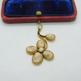 Art Nouveau Victorian 9ct Rose Gold, Shell & Pearl Floral Pendant Antique c1900