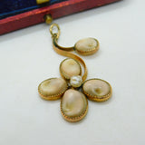 Art Nouveau Victorian 9ct Rose Gold, Shell & Pearl Floral Pendant Antique c1900
