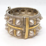 19th Century North Indian Silver & Gold Large Studded Bangle Bracelet Antique c1880