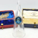 9ct Yellow Gold Topaz & Diamond Dress Ring Vintage 1982 Birmingham Size L UK