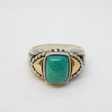 Sterling Silver, 14ct Gold & Turquoise Set Dress Ring Vintage c1970 Size P 1/2 UK