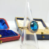 9ct Yellow Gold Topaz & Diamond Dress Ring Vintage 1982 Birmingham Size L UK
