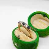 9ct Yellow Gold, Sapphire & Diamond Boat Ring Vintage 1982 Edinburgh