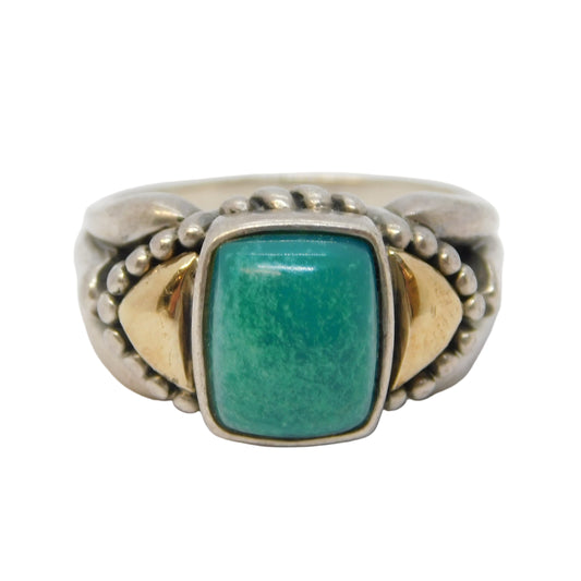 Sterling Silver, 14ct Gold & Turquoise Set Dress Ring Vintage c1970 Size P 1/2 UK