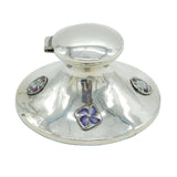 Arts & Crafts Sterling Silver & Enamel Floral Decorated Inkwell 1909 Antique