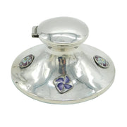 Arts & Crafts Sterling Silver & Enamel Floral Decorated Inkwell 1909 Antique