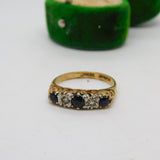 9ct Yellow Gold, Sapphire & Diamond Boat Ring Vintage 1982 Edinburgh