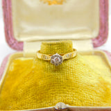 Solitaire 0.1ct Diamond 18ct Yellow Gold Ring Antique Art Deco c1920