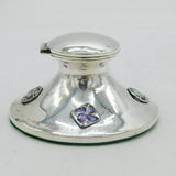 Arts & Crafts Sterling Silver & Enamel Floral Decorated Inkwell 1909 Antique