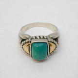 Sterling Silver, 14ct Gold & Turquoise Set Dress Ring Vintage c1970 Size P 1/2 UK