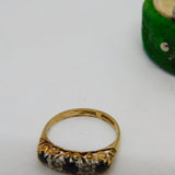 9ct Yellow Gold, Sapphire & Diamond Boat Ring Vintage 1982 Edinburgh