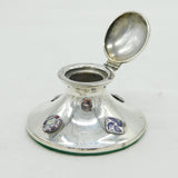 Arts & Crafts Sterling Silver & Enamel Floral Decorated Inkwell 1909 Antique