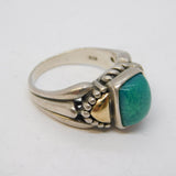 Sterling Silver, 14ct Gold & Turquoise Set Dress Ring Vintage c1970 Size P 1/2 UK