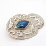 Edwardian Arts & Crafts Sterling Silver Ceramic Set Floral Brooch Antique c1910