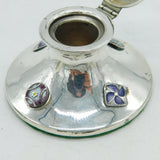 Arts & Crafts Sterling Silver & Enamel Floral Decorated Inkwell 1909 Antique
