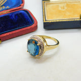9ct Yellow Gold Topaz & Diamond Dress Ring Vintage 1982 Birmingham Size L UK