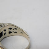 Sterling Silver, 14ct Gold & Turquoise Set Dress Ring Vintage c1970 Size P 1/2 UK