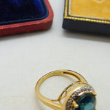 9ct Yellow Gold Topaz & Diamond Dress Ring Vintage 1982 Birmingham Size L UK