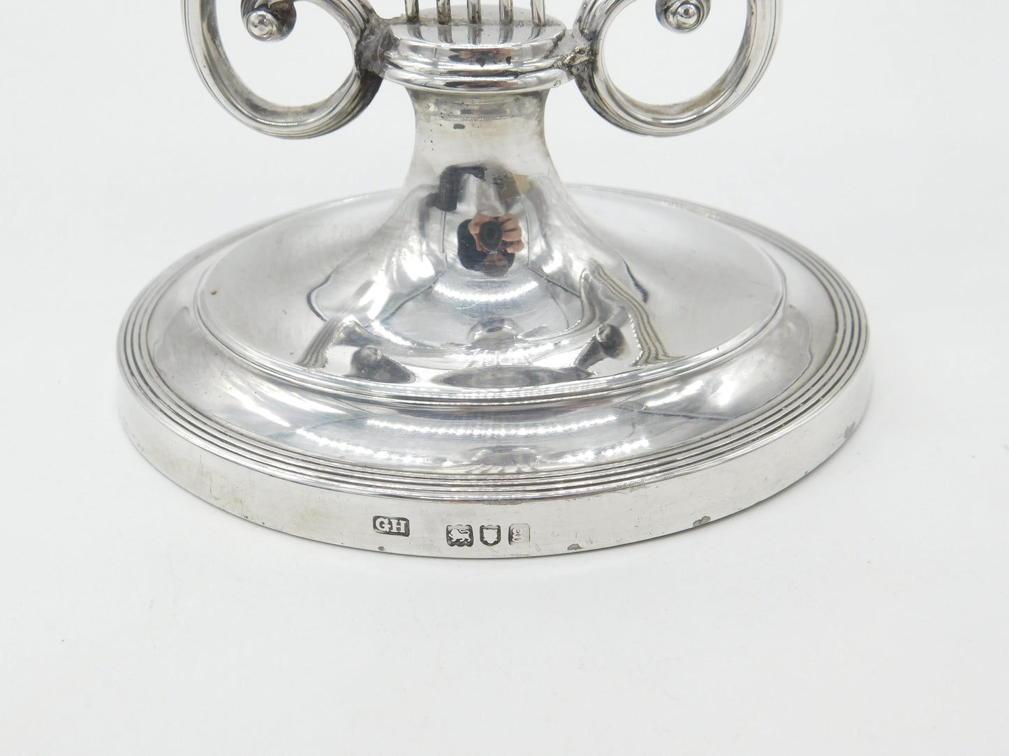 Edwardian Sterling Silver Lyre Form Table Candlestick Antique 1902 London