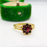 14ct Yellow Gold Bohemian Garnet Floral Cluster Ring Vintage c1970