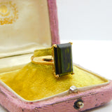 18ct Yellow Gold Baguette Cut Natural Green Tourmaline Cocktail Ring Vintage