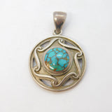 Arts & Crafts Style Sterling Silver Turquoise Drop Pendant Vintage 1998 Sheffield