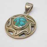 Arts & Crafts Style Sterling Silver Turquoise Drop Pendant Vintage 1998 Sheffield