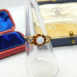 9ct Yellow Gold Bohemian Garnet & Opal Floral Cluster Ring Vintage 1979 London