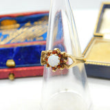 9ct Yellow Gold Bohemian Garnet & Opal Floral Cluster Ring Vintage 1979 London