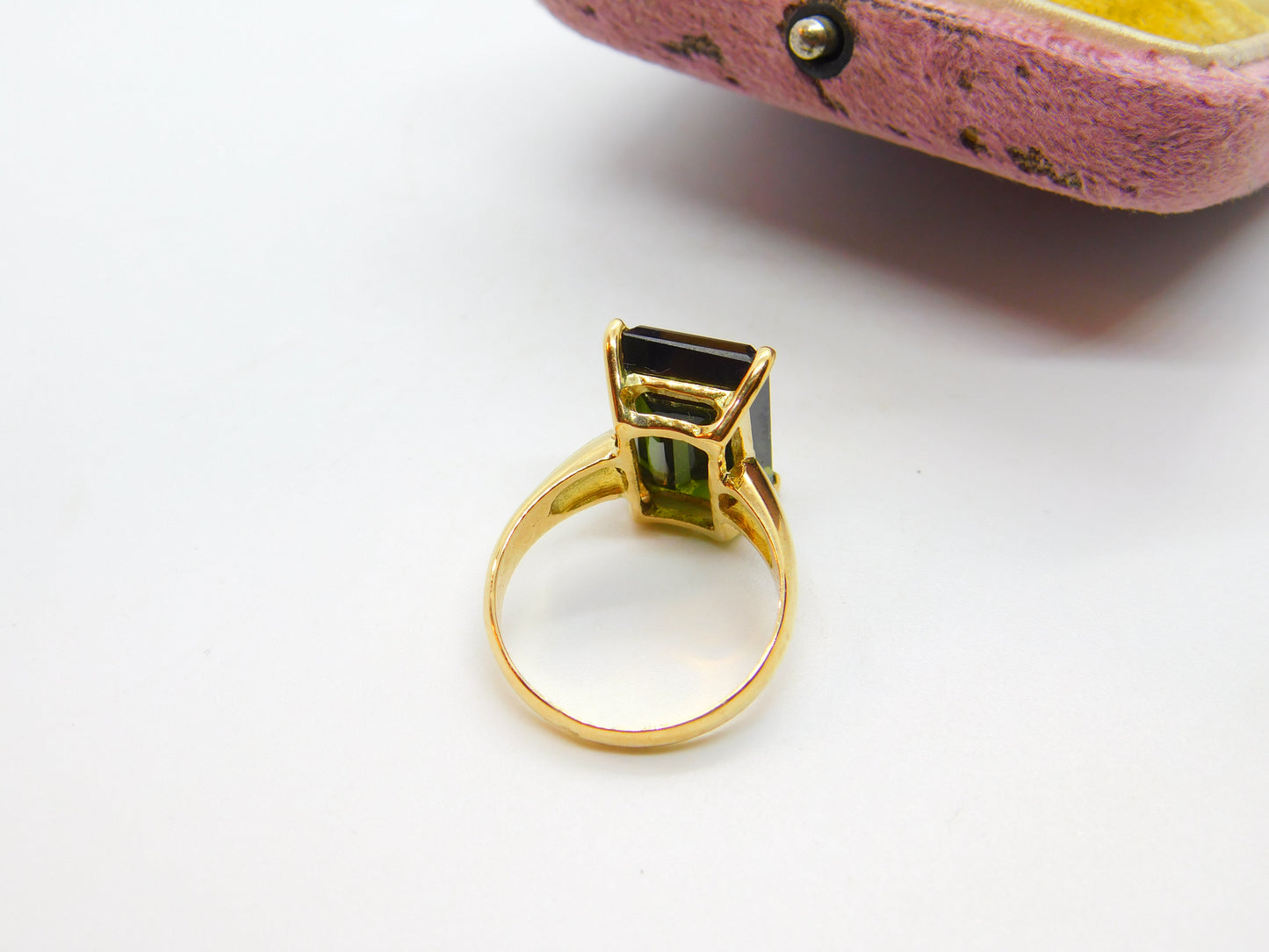 18ct Yellow Gold Baguette Cut Natural Green Tourmaline Cocktail Ring Vintage